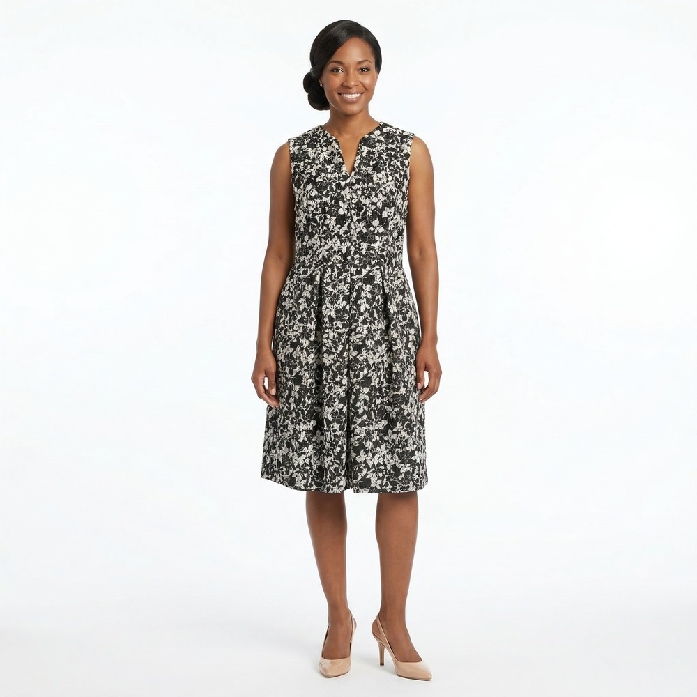 Luxe by Carmen Marc Valvo Black White Floral Lace Fit Flare Dress Womens 16